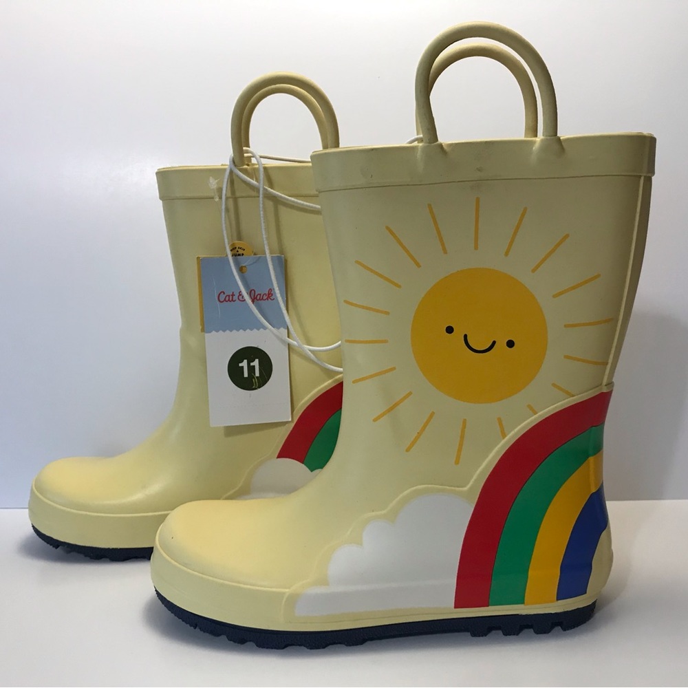 New Children’s Yellow Rain Boots Sunshine Rainbow Shoes size 11 toddler - Picture 2 of 9